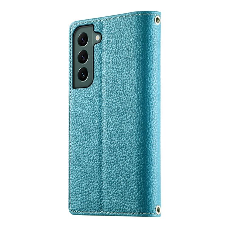 For Samsung Galaxy S22+ 5G Stitching Multi-card Zipper Wallet Leather Phone Case with Short Strap