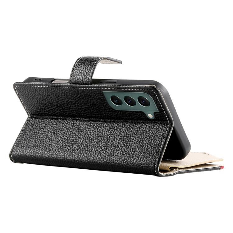 For Samsung Galaxy S22+ 5G Stitching Multi-card Zipper Wallet Leather Phone Case with Short Strap