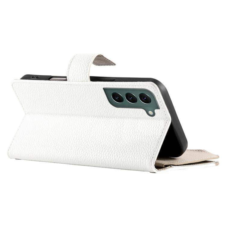 For Samsung Galaxy S22+ 5G Stitching Multi-card Zipper Wallet Leather Phone Case with Short Strap