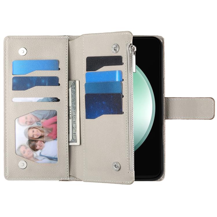 For Samsung Galaxy S22+ 5G Stitching Multi-card Zipper Wallet Leather Phone Case with Short Strap