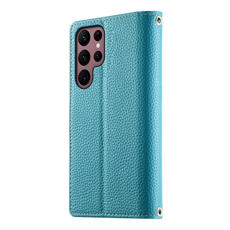 For Samsung Galaxy S22 Ultra 5G Stitching Multi-card Zipper Wallet Leather Phone Case with Short Strap