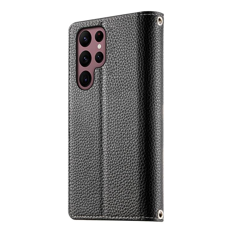 For Samsung Galaxy S22 Ultra 5G Stitching Multi-card Zipper Wallet Leather Phone Case with Short Strap