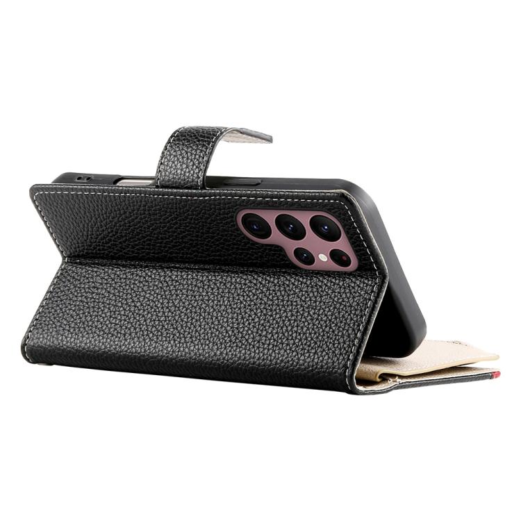 For Samsung Galaxy S22 Ultra 5G Stitching Multi-card Zipper Wallet Leather Phone Case with Short Strap
