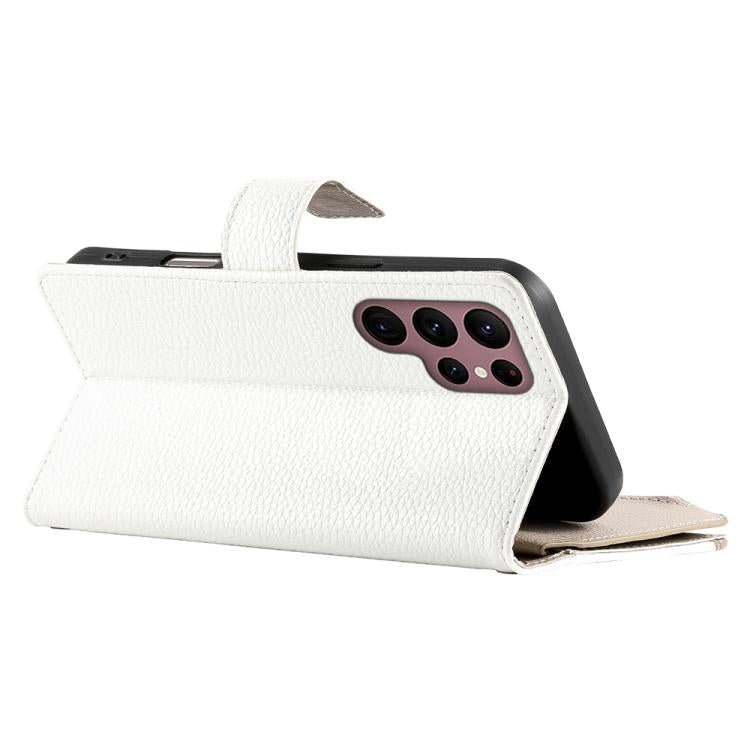For Samsung Galaxy S22 Ultra 5G Stitching Multi-card Zipper Wallet Leather Phone Case with Short Strap
