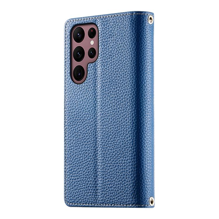 For Samsung Galaxy S22 Ultra 5G Stitching Multi-card Zipper Wallet Leather Phone Case with Short Strap