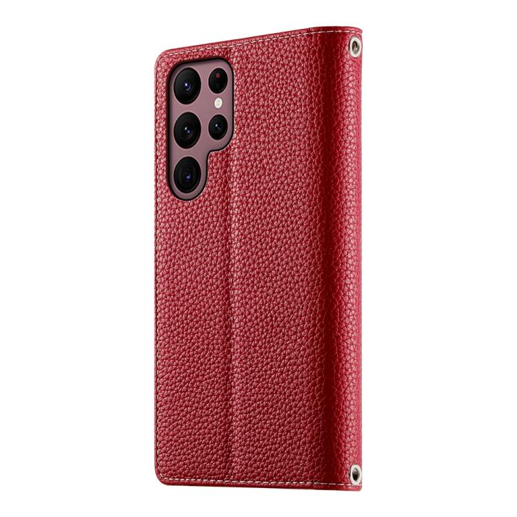 For Samsung Galaxy S22 Ultra 5G Stitching Multi-card Zipper Wallet Leather Phone Case with Short Strap