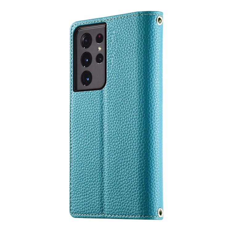 For Samsung Galaxy S21 Ultra 5G Stitching Multi-card Zipper Wallet Leather Phone Case with Short Strap