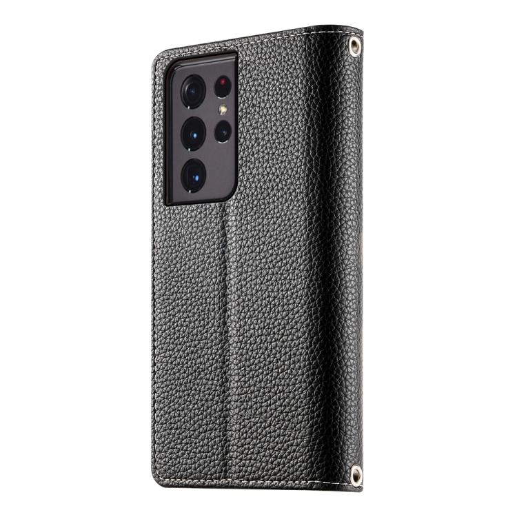 For Samsung Galaxy S21 Ultra 5G Stitching Multi-card Zipper Wallet Leather Phone Case with Short Strap