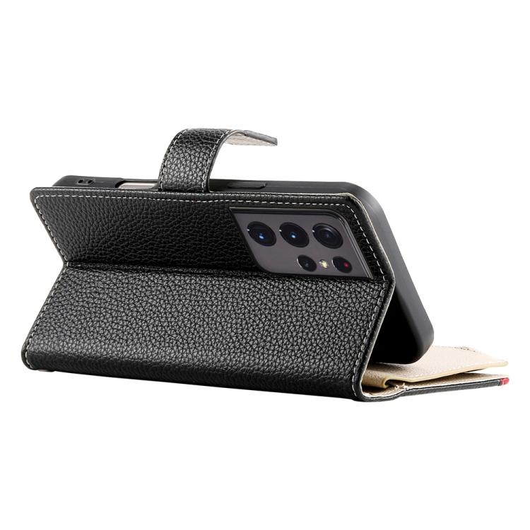 For Samsung Galaxy S21 Ultra 5G Stitching Multi-card Zipper Wallet Leather Phone Case with Short Strap