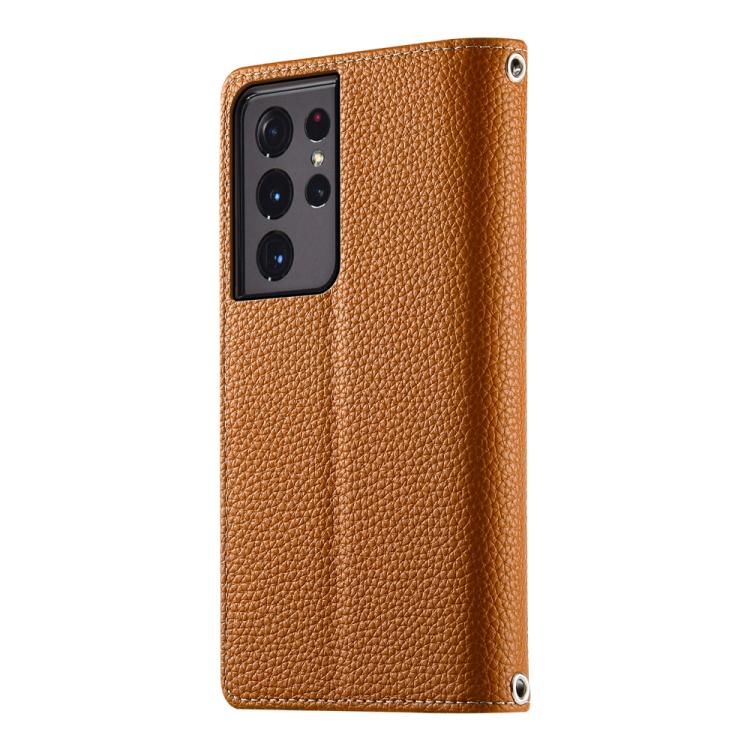 For Samsung Galaxy S21 Ultra 5G Stitching Multi-card Zipper Wallet Leather Phone Case with Short Strap