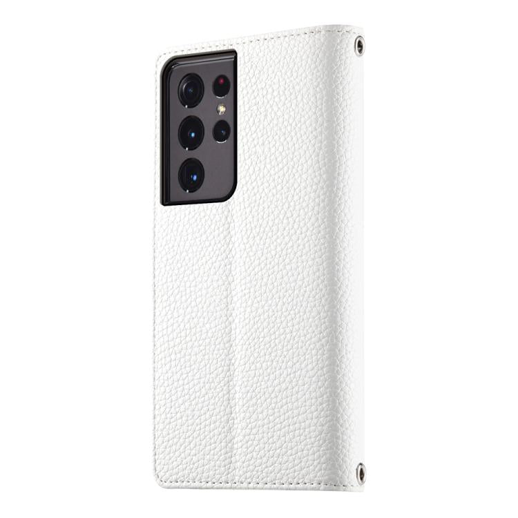 For Samsung Galaxy S21 Ultra 5G Stitching Multi-card Zipper Wallet Leather Phone Case with Short Strap