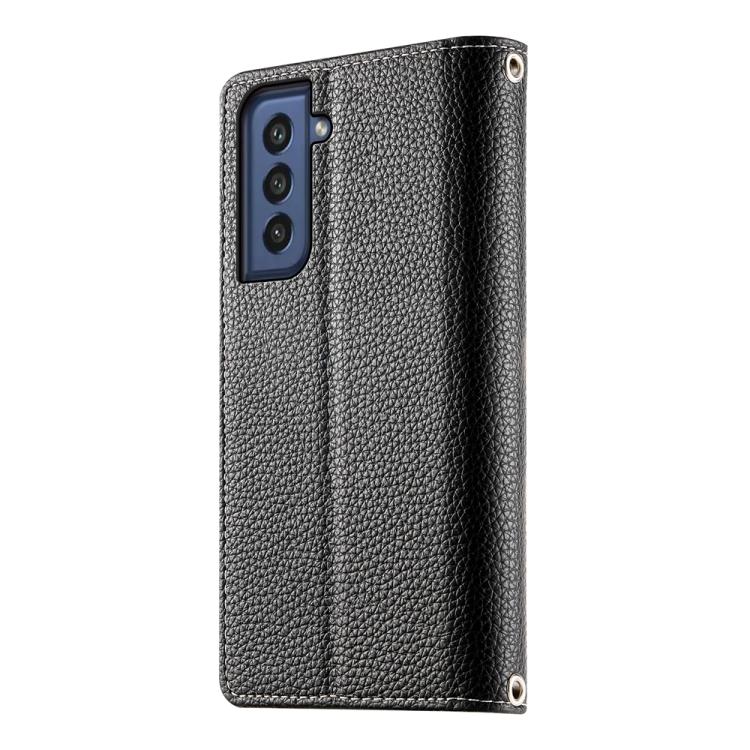 For Samsung Galaxy S21 FE 5G Stitching Multi-card Zipper Wallet Leather Phone Case with Short Strap