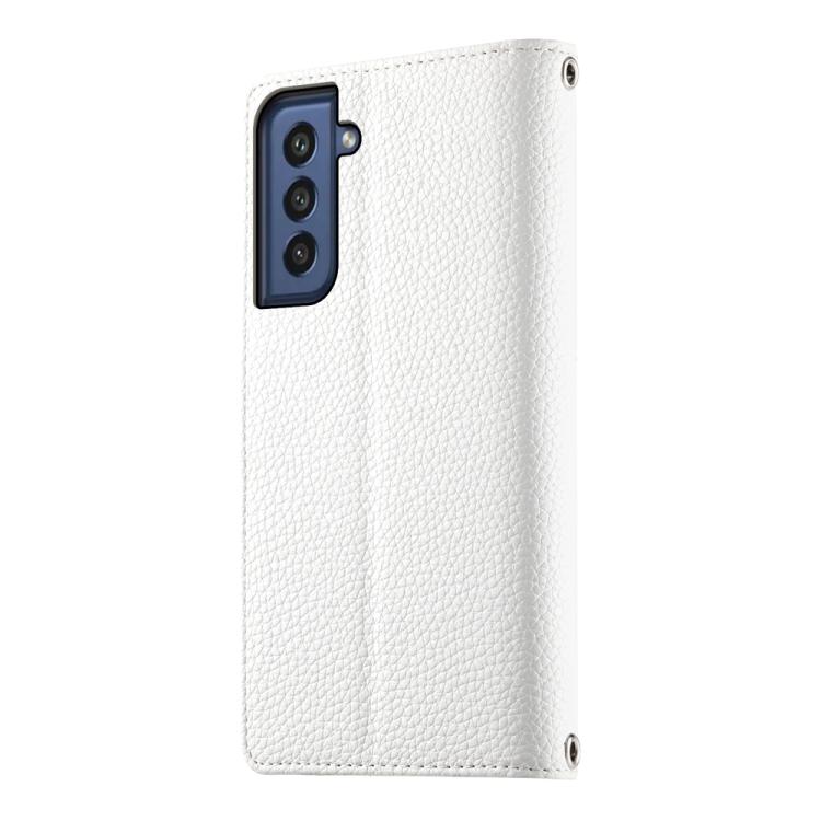 For Samsung Galaxy S21 FE 5G Stitching Multi-card Zipper Wallet Leather Phone Case with Short Strap