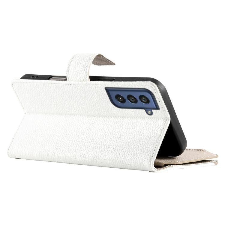 For Samsung Galaxy S21 FE 5G Stitching Multi-card Zipper Wallet Leather Phone Case with Short Strap