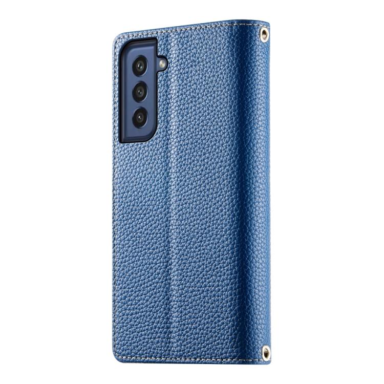 For Samsung Galaxy S21 FE 5G Stitching Multi-card Zipper Wallet Leather Phone Case with Short Strap