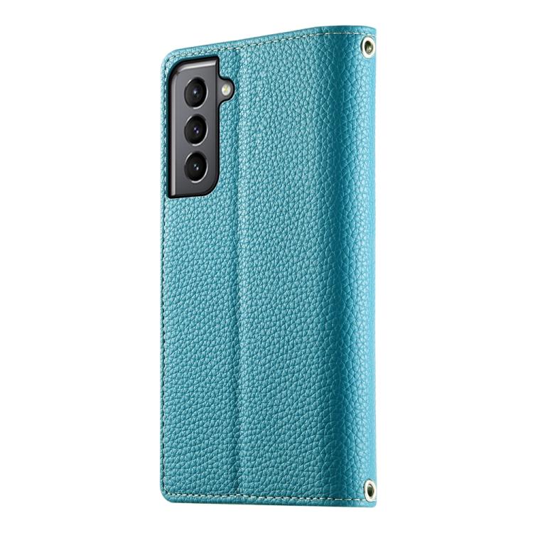For Samsung Galaxy S21 5G Stitching Multi-card Zipper Wallet Leather Phone Case with Short Strap