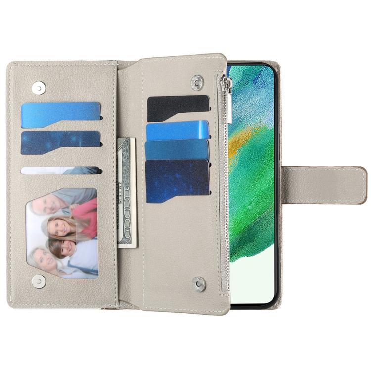 For Samsung Galaxy S21 5G Stitching Multi-card Zipper Wallet Leather Phone Case with Short Strap