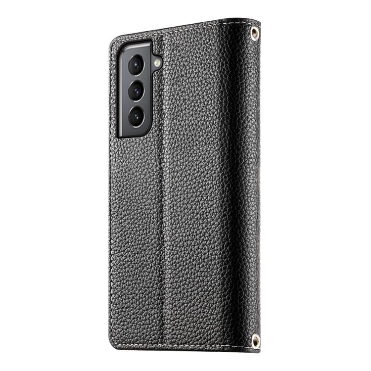 For Samsung Galaxy S21 5G Stitching Multi-card Zipper Wallet Leather Phone Case with Short Strap