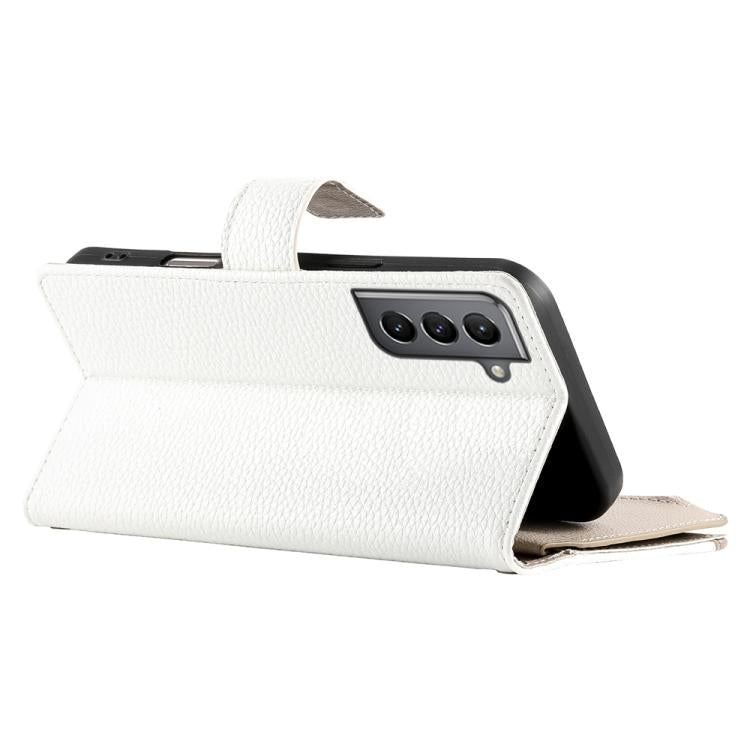 For Samsung Galaxy S21 5G Stitching Multi-card Zipper Wallet Leather Phone Case with Short Strap