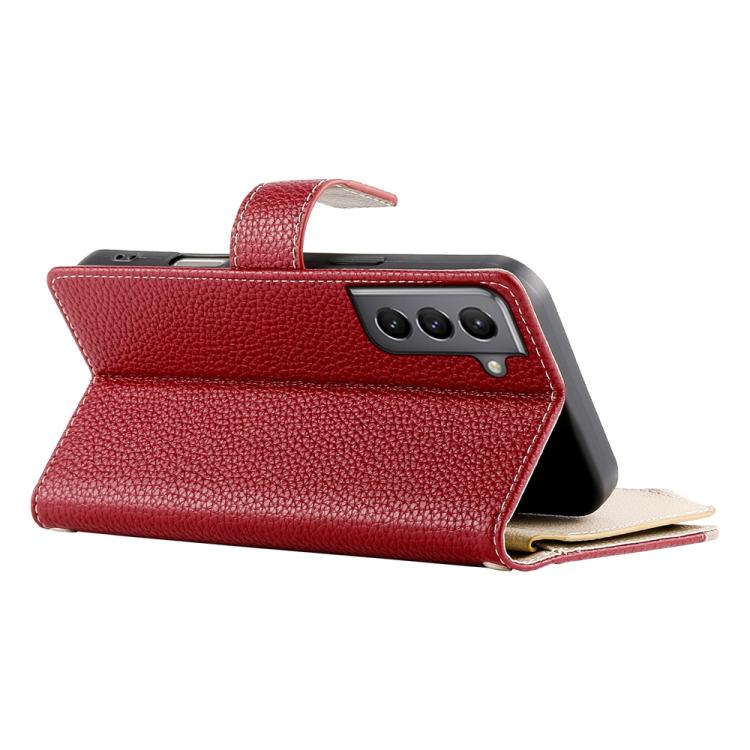 For Samsung Galaxy S21 5G Stitching Multi-card Zipper Wallet Leather Phone Case with Short Strap
