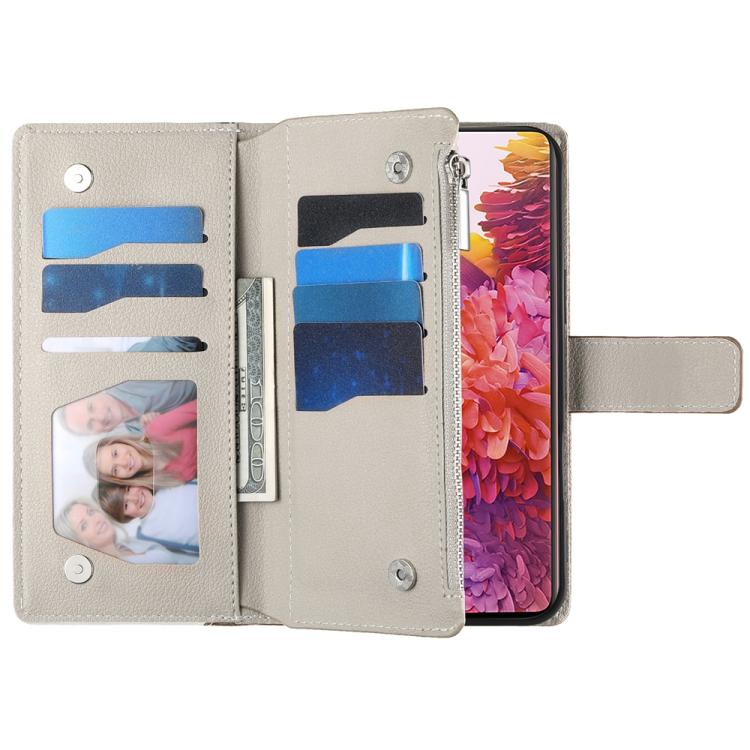 For Samsung Galaxy S20+ Stitching Multi-card Zipper Wallet Leather Phone Case with Short Strap