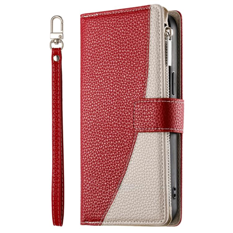 For Samsung Galaxy S20 FE Stitching Multi-card Zipper Wallet Leather Phone Case with Short Strap
