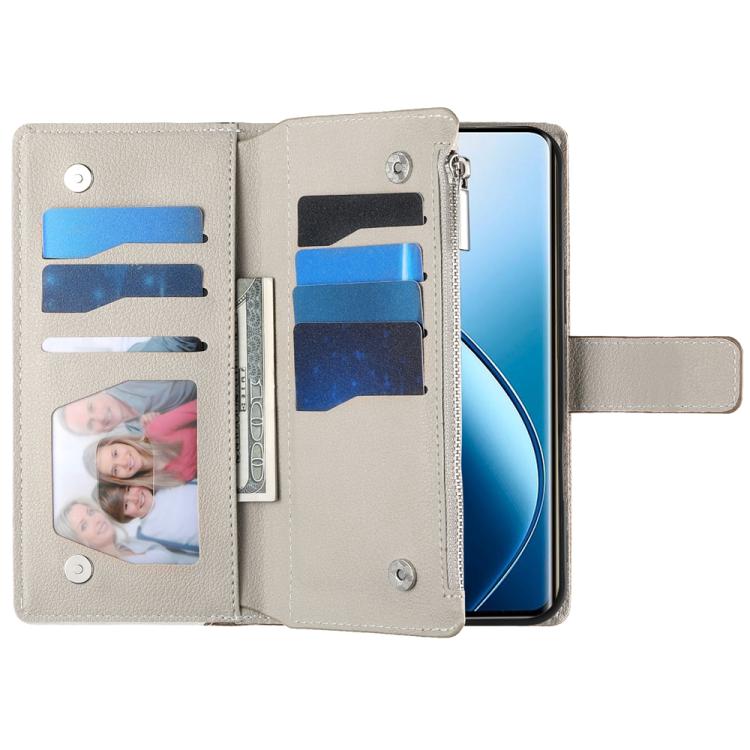 For Realme 12 Pro / 12 Pro+ Stitching Multi-card Zipper Wallet Leather Phone Case with Short Strap