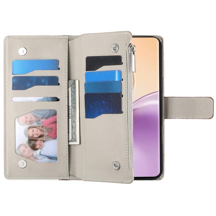 For Realme 14 Pro+ Stitching Multi-card Zipper Wallet Leather Phone Case with Short Strap