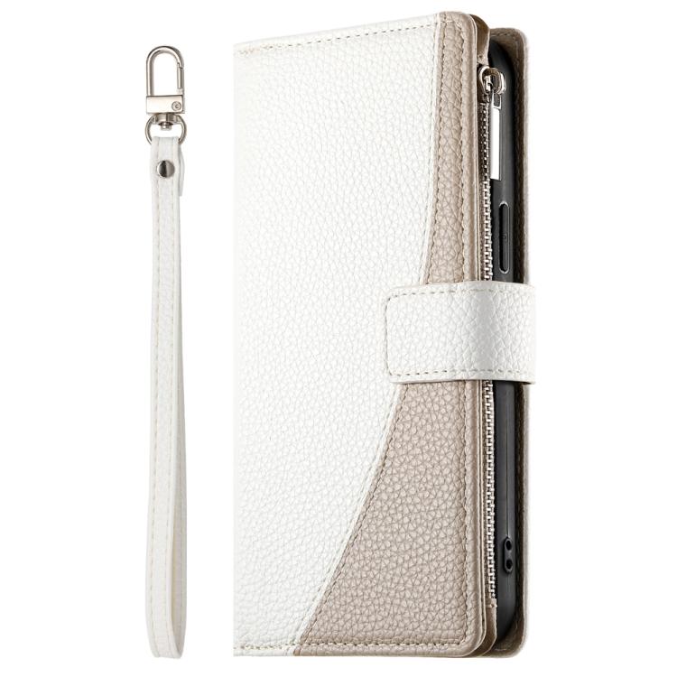 For Realme 15T 5G Stitching Multi-card Zipper Wallet Leather Phone Case with Short Strap
