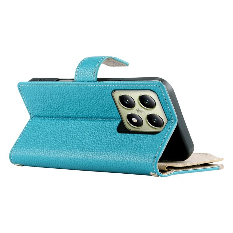 For Xiaomi 14T Stitching Multi-card Zipper Wallet Leather Phone Case with Short Strap