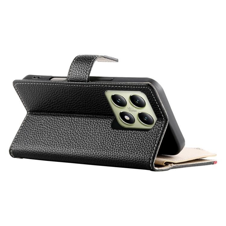 For Xiaomi 14T Stitching Multi-card Zipper Wallet Leather Phone Case with Short Strap