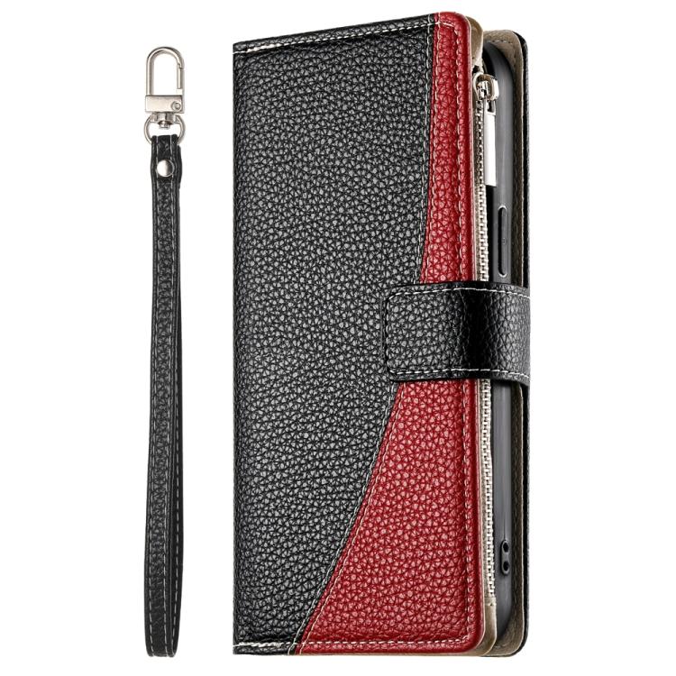 For Xiaomi 15 Stitching Multi-card Zipper Wallet Leather Phone Case with Short Strap
