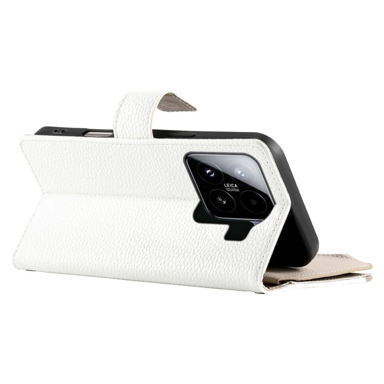 For Xiaomi 15 Stitching Multi-card Zipper Wallet Leather Phone Case with Short Strap