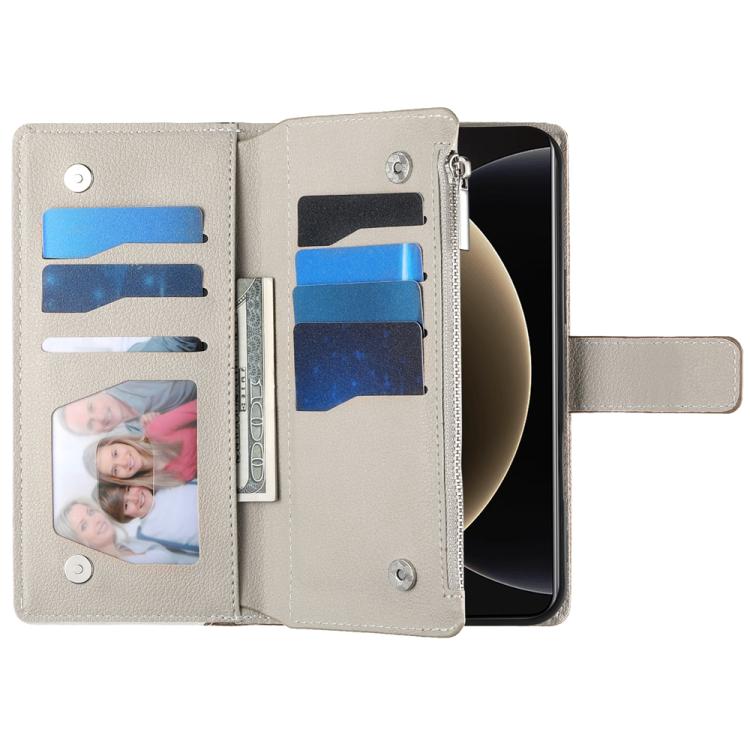 For Xiaomi 15 Stitching Multi-card Zipper Wallet Leather Phone Case with Short Strap