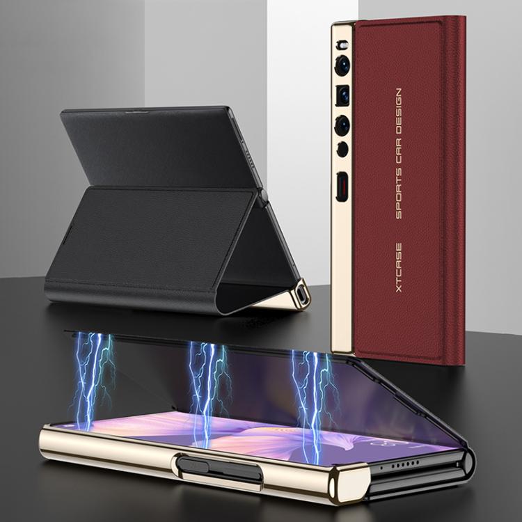 For Huawei Mate Xs 2 GKK Electroplated Plain Leather Flip Folding Phone Case