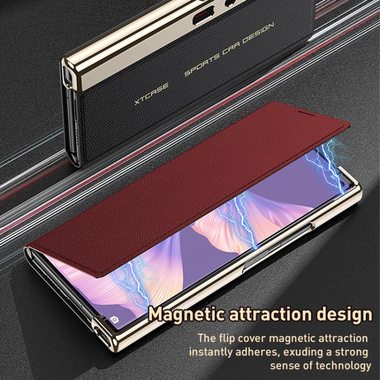 For Huawei Mate Xs 2 GKK Electroplated Plain Leather Flip Folding Phone Case