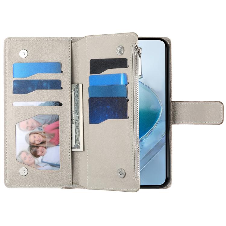 For Redmi 12 4G / 5G / Note 12R Stitching Multi-card Zipper Wallet Leather Phone Case with Short Strap