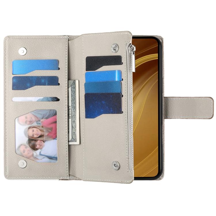 For Redmi A3 / Xiaomi Poco C61 Stitching Multi-card Zipper Wallet Leather Phone Case with Short Strap