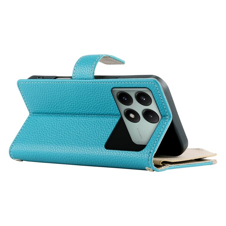 For Redmi K70E / Xiaomi Poco X6 Pro Stitching Multi-card Zipper Wallet Leather Phone Case with Short Strap