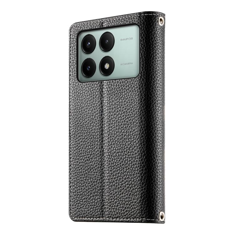 For Redmi K70E / Xiaomi Poco X6 Pro Stitching Multi-card Zipper Wallet Leather Phone Case with Short Strap