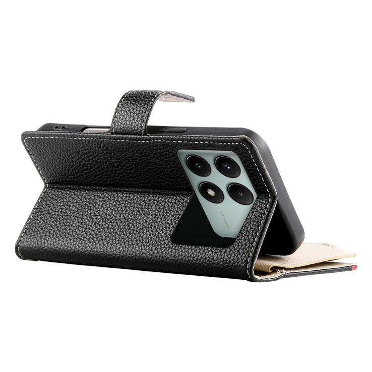 For Redmi K70E / Xiaomi Poco X6 Pro Stitching Multi-card Zipper Wallet Leather Phone Case with Short Strap
