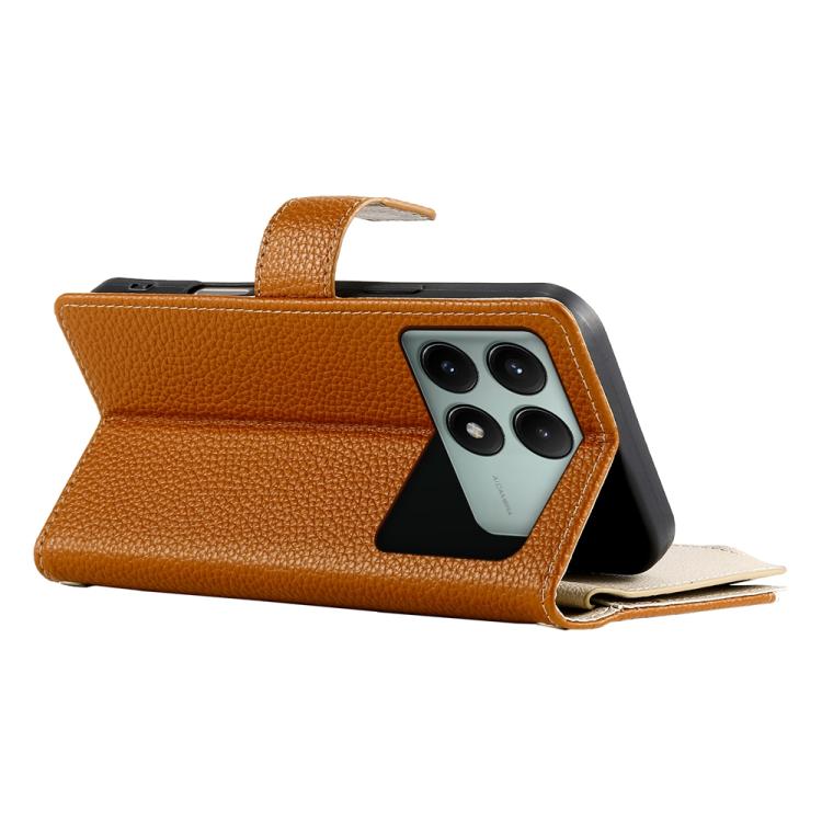 For Redmi K70E / Xiaomi Poco X6 Pro Stitching Multi-card Zipper Wallet Leather Phone Case with Short Strap