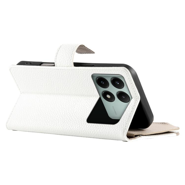 For Redmi K70E / Xiaomi Poco X6 Pro Stitching Multi-card Zipper Wallet Leather Phone Case with Short Strap