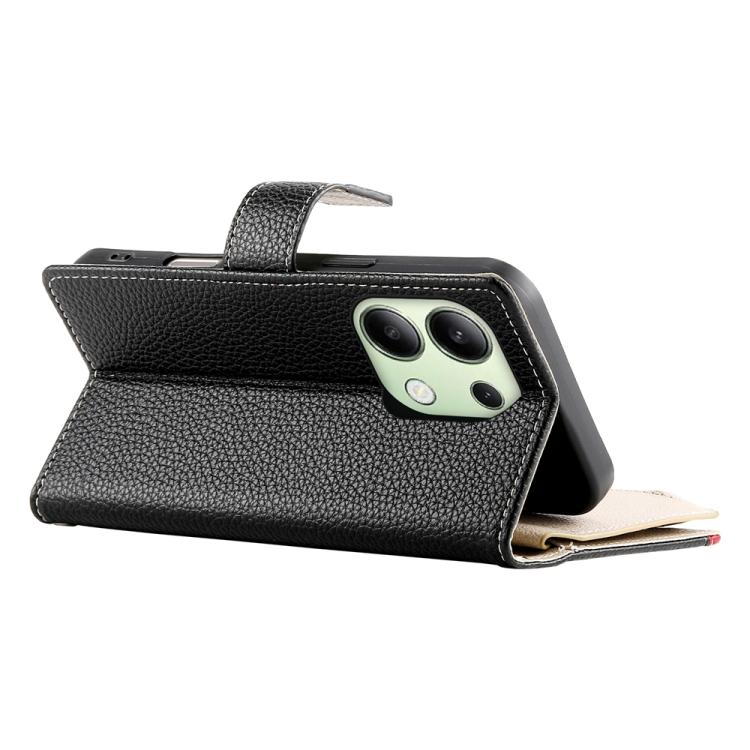 For Redmi Note 13 4G Global Stitching Multi-card Zipper Wallet Leather Phone Case with Short Strap