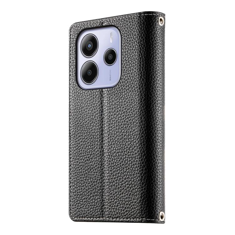 For Redmi Note 14 4G 163.25mm Stitching Multi-card Zipper Wallet Leather Phone Case with Short Strap