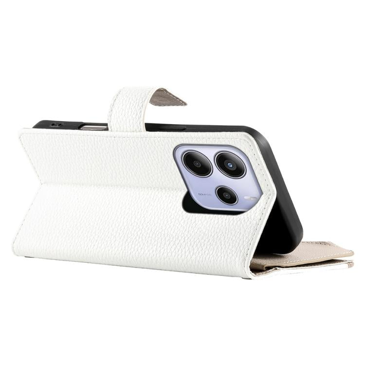 For Redmi Note 14 4G 163.25mm Stitching Multi-card Zipper Wallet Leather Phone Case with Short Strap