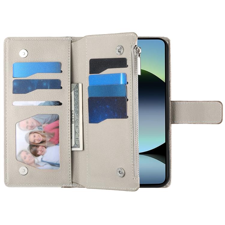For Redmi Note 14 5G Global Stitching Multi-card Zipper Wallet Leather Phone Case with Short Strap