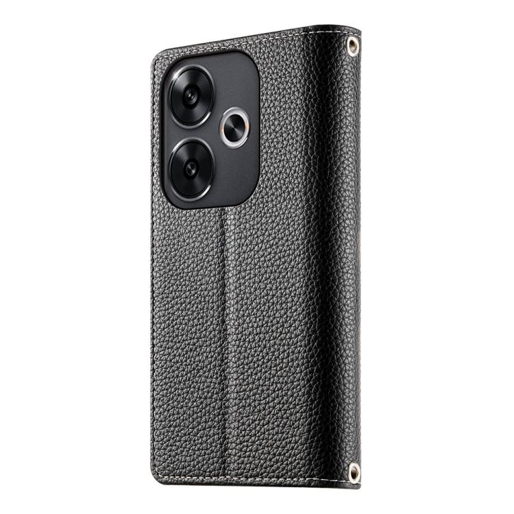 For Redmi Turbo 3 / Xiaomi Poco F6 Stitching Multi-card Zipper Wallet Leather Phone Case with Short Strap