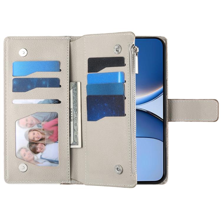 For Redmi Turbo 3 / Xiaomi Poco F6 Stitching Multi-card Zipper Wallet Leather Phone Case with Short Strap