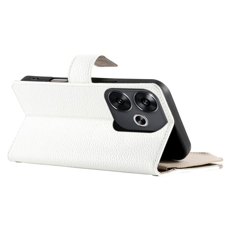For Redmi Turbo 3 / Xiaomi Poco F6 Stitching Multi-card Zipper Wallet Leather Phone Case with Short Strap